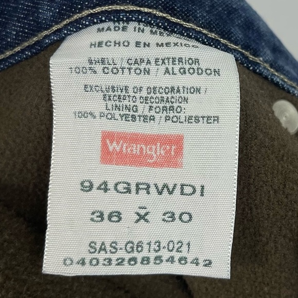 Wrangler 36x30 Fleece Lined Jeans Outdoor Chore Barn Winter Thick Warm Dark Wash - Picture 10 of 11